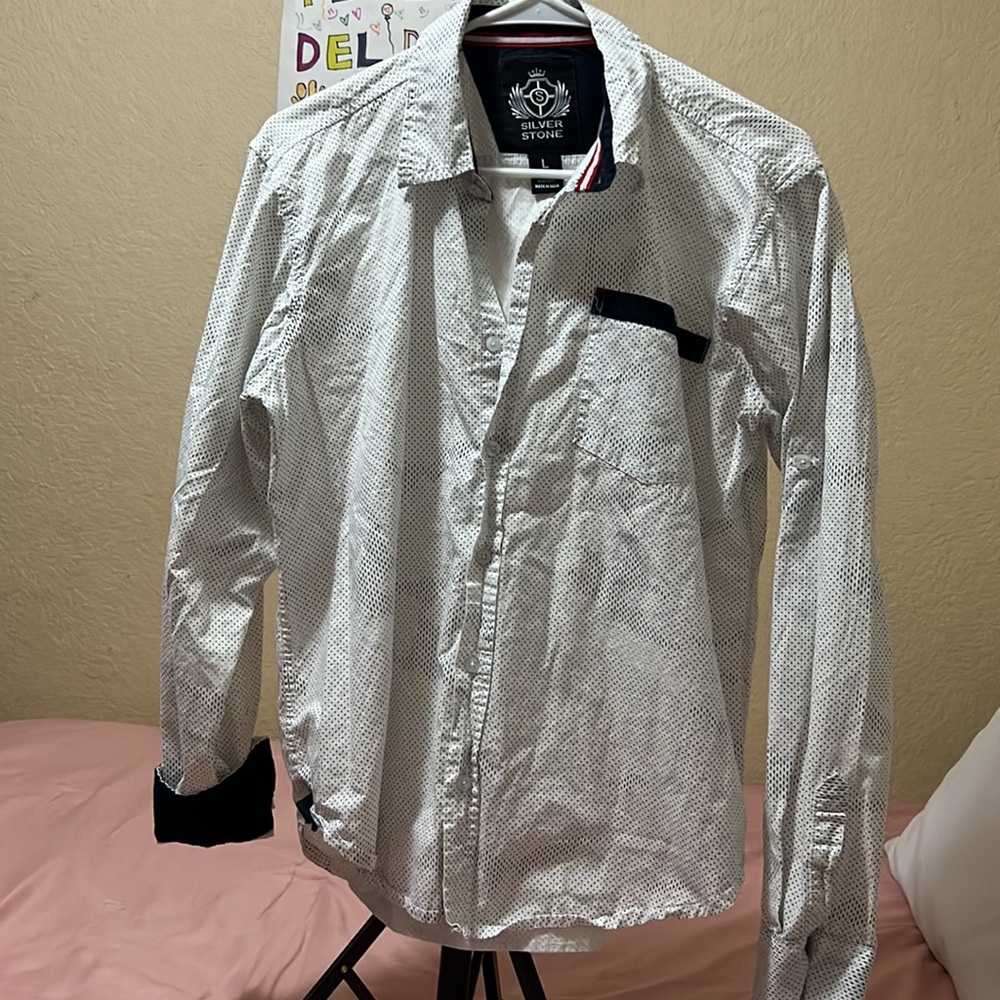 Man’s shirt Silver Stone White, small dots size Large Slim